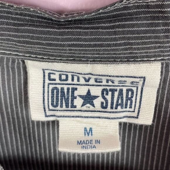 Converse One Star Striped Puntuck Pleat Henley Blouse Gray Medium Long Sleeve - Picture 10 of 11